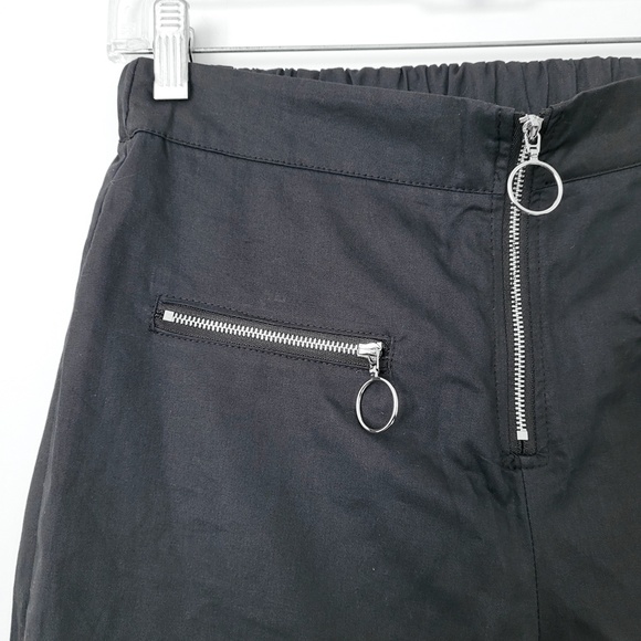 Y2K Black Track Pants Goth Punk Silver Zippers Elastic Waist High Ris Size Large - Picture 4 of 15